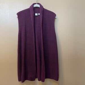 GAP Long Sleeveless Knit Sweater VEST Shawl Collar Burgundy Size Medium
